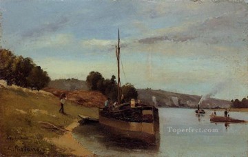 Barcazas en Le Roche Guyon 1865 Camille Pissarro Pinturas al óleo